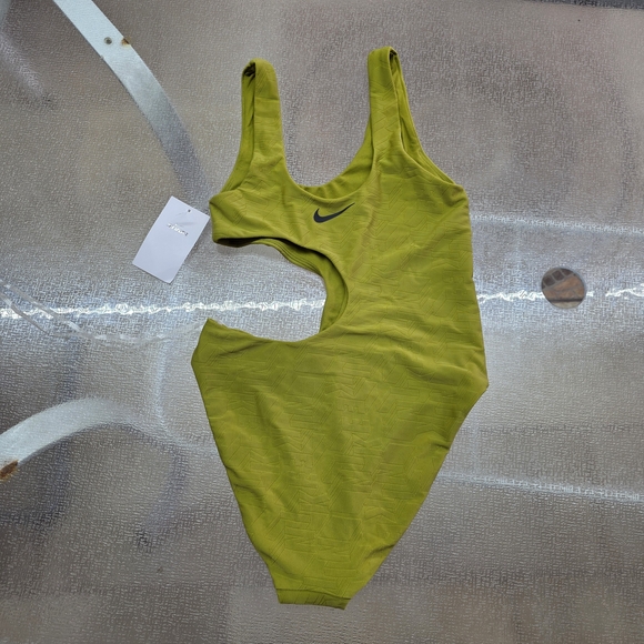Nike Cutout One-Piece Swimsuit Green Textured Sporty Minimalist M - Picture 3 of 6
